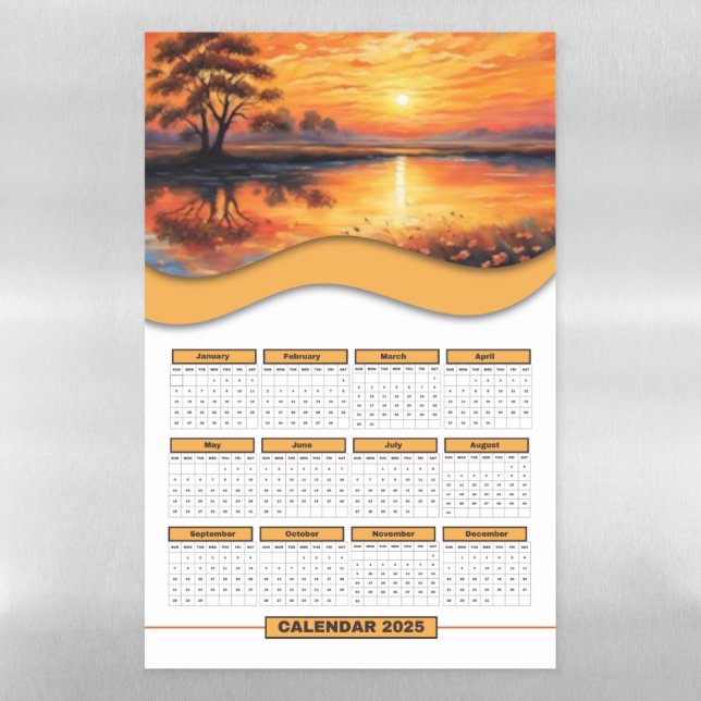 Sunset Over The Lake 2025 Calendar Magnetic Dry Erase Sheet (Vertical)