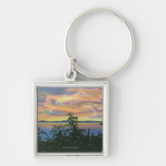 Sunset over the Lake, Adirondack Mts in Keychain (Front)