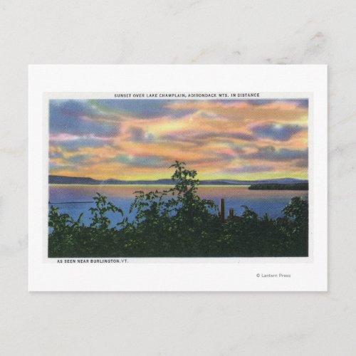 Sunset over the Lake Adirondack Mts in Postcard