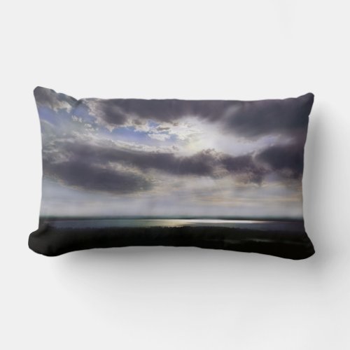 Sunset over the  lake lumbar pillow