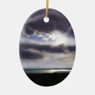 Sunset over the lake sunrise lakeshore ocean ceramic ornament