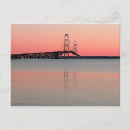 Sunset Over the Mackinac Bridge Michigan Postcard