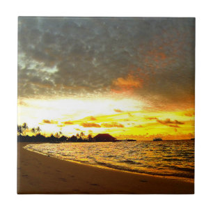 Sunset Over the Maldives Ceramic Tile