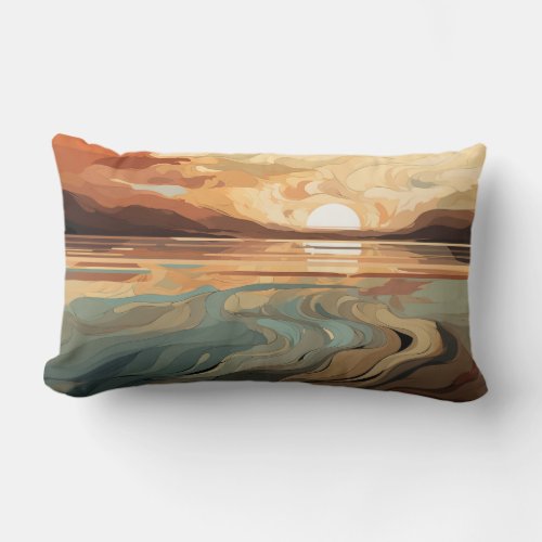Sunset over the Mountains and Water Lumbar Pillow
