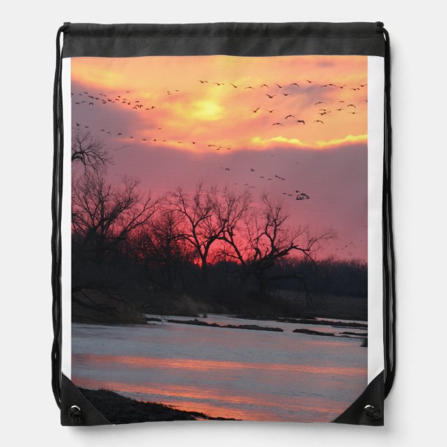 Sunset over the North Platte River Drawstring Bag (Front)