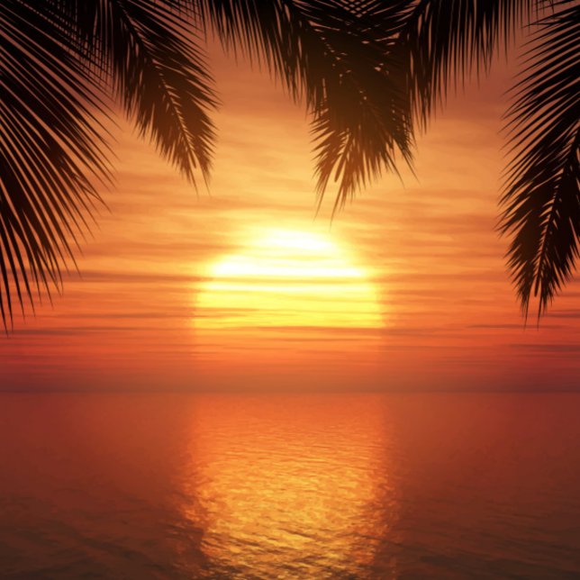 Sunset Over the Ocean Beach Towel (The sun is a bright yellow and orange, the sky is a mix of orange and red.  )