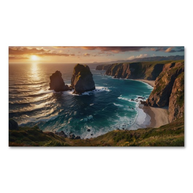 sunset over the ocean business card magnet (Front)