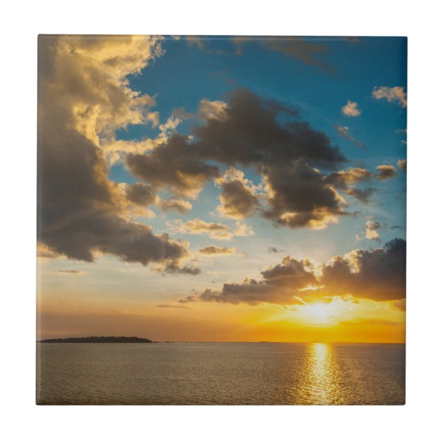 Sunset Over The Ocean, Fiji Ceramic Tile (Front)