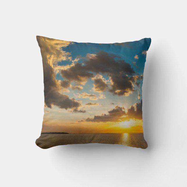 Sunset Over The Ocean, Fiji Throw Pillow (Front)
