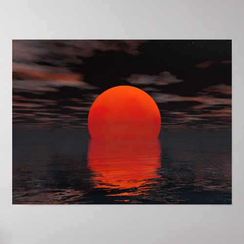 Sunset over the ocean poster