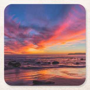 Sunset over the Pacific from Coronado 2 Square Paper Coaster