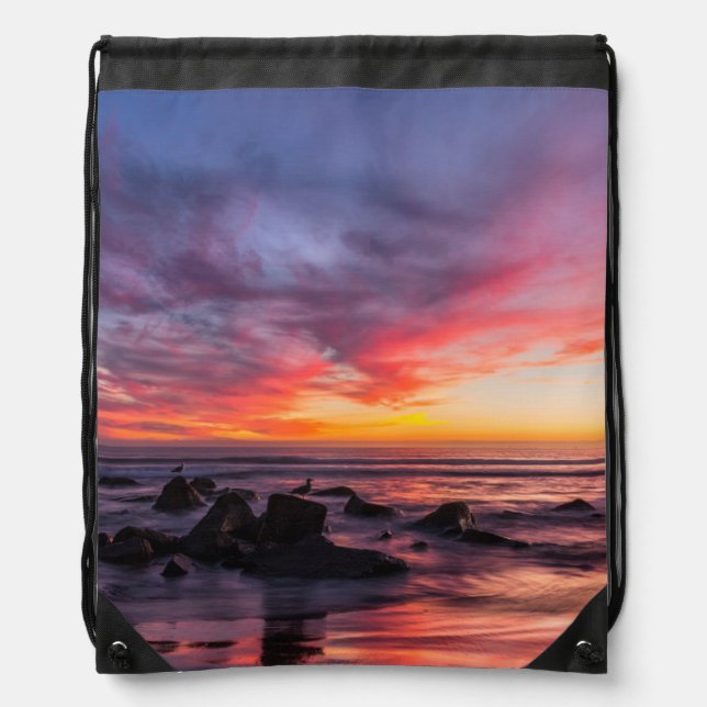 Sunset over the Pacific from Coronado Drawstring Bag (Front)