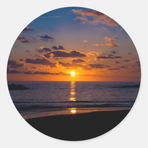 Sunset Over the Sea Classic Round Sticker