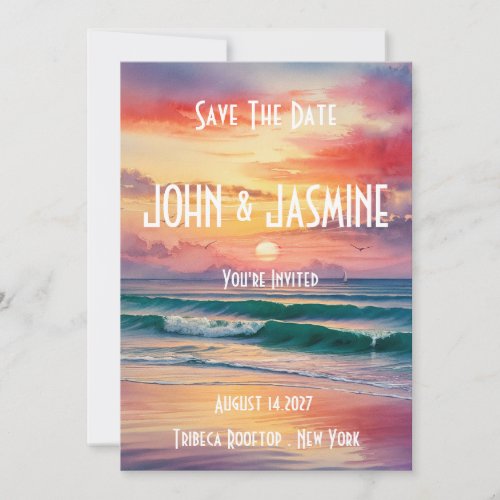 Sunset Over The Sea Weeding Save The Date  Invitation