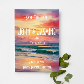 Sunset Over The Sea Weeding Save The Date  Invitation