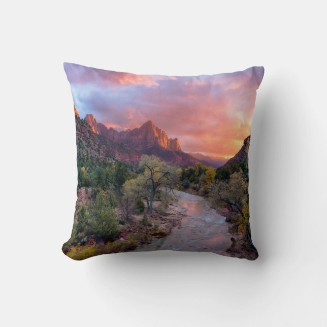 Sunset Over the Watchman Throw Pillow (Front)