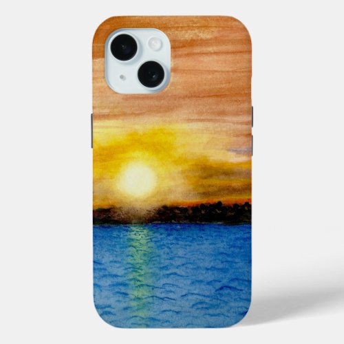 Sunset over the water iPhone 15 case