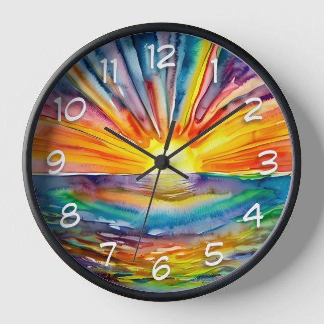 Sunset over  the Water Reflection | Watercolor Art Clock (Front)