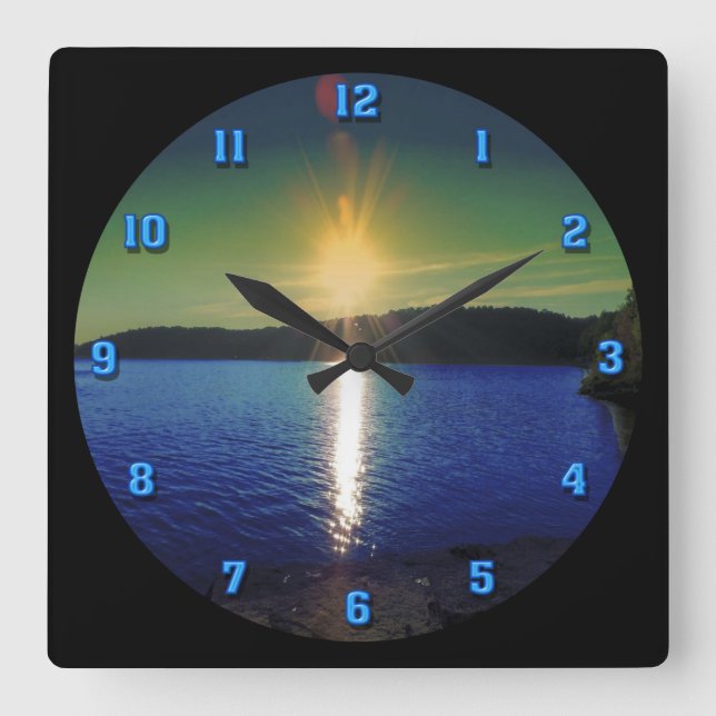 Sunset Over the Water Square Wall Clock (Front)