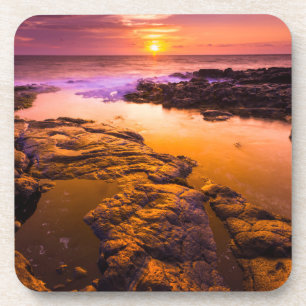 Sunset over tide pools, Hawaii Beverage Coaster