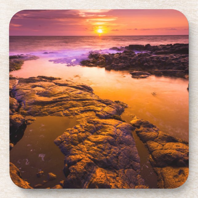 Sunset over tide pools, Hawaii Beverage Coaster (Front)
