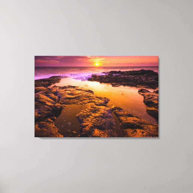Sunset over tide pools, Hawaii Canvas Print (Front)
