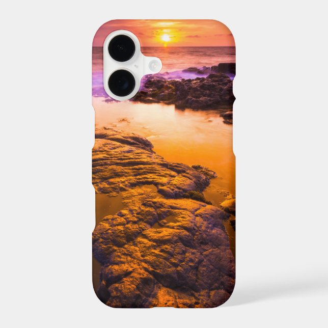 Sunset over tide pools, Hawaii Iphone Case (Back)