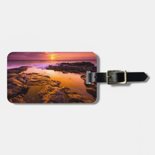 Sunset over tide pools Hawaii Luggage Tag