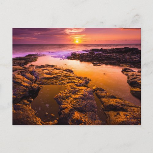 Sunset over tide pools Hawaii Postcard
