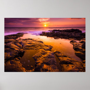 Sunset over tide pools, Hawaii Poster