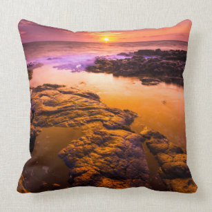 Sunset over tide pools, Hawaii Throw Pillow