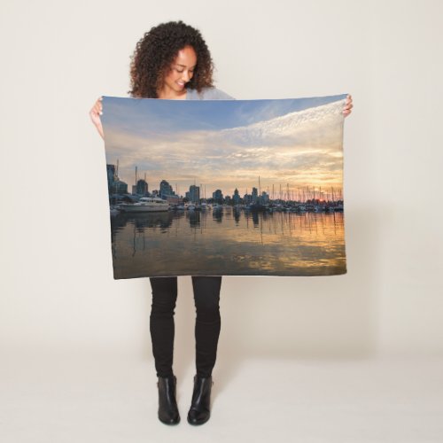 Sunset over Vancouver Skyline Fleece Blanket