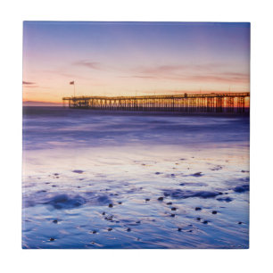 Sunset Over Ventura Pier And Beach Ceramic Tile