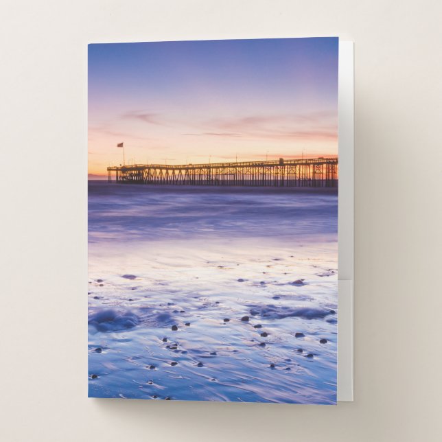 Sunset Over Ventura Pier And Beach Pocket Folder (Front)