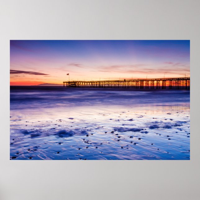 Sunset Over Ventura Pier And Beach Poster (Front)
