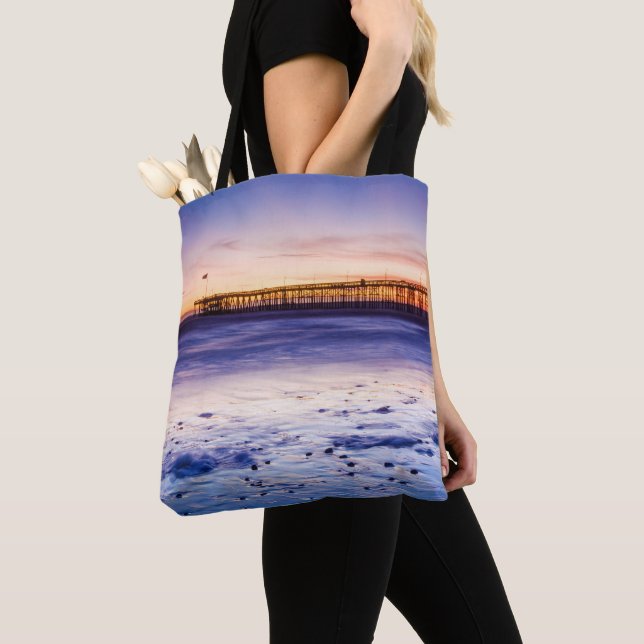 Sunset Over Ventura Pier And Beach Tote Bag (Close Up)