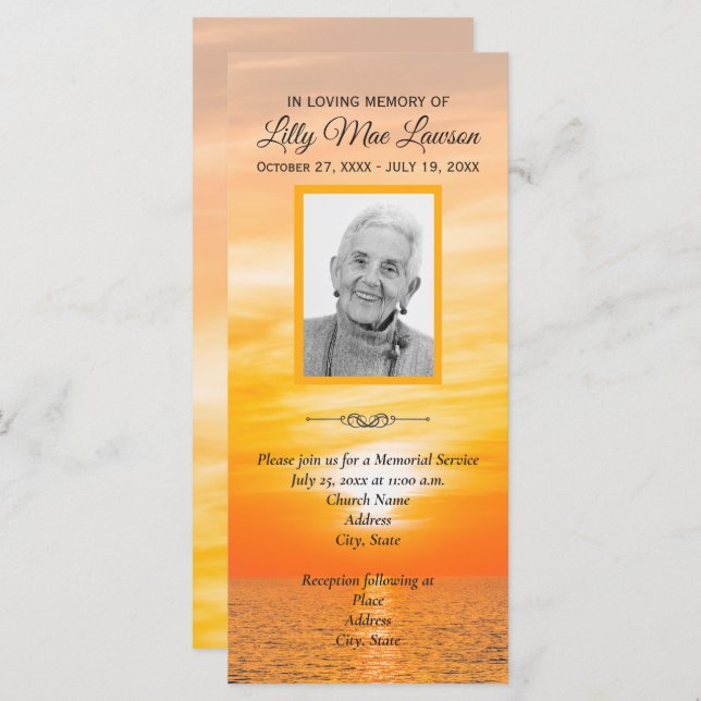 Sunset over Water Memorial Service Invitations (Front/Back)