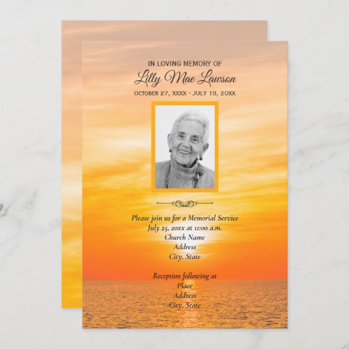 Sunset over Water Memorial Service Invitations