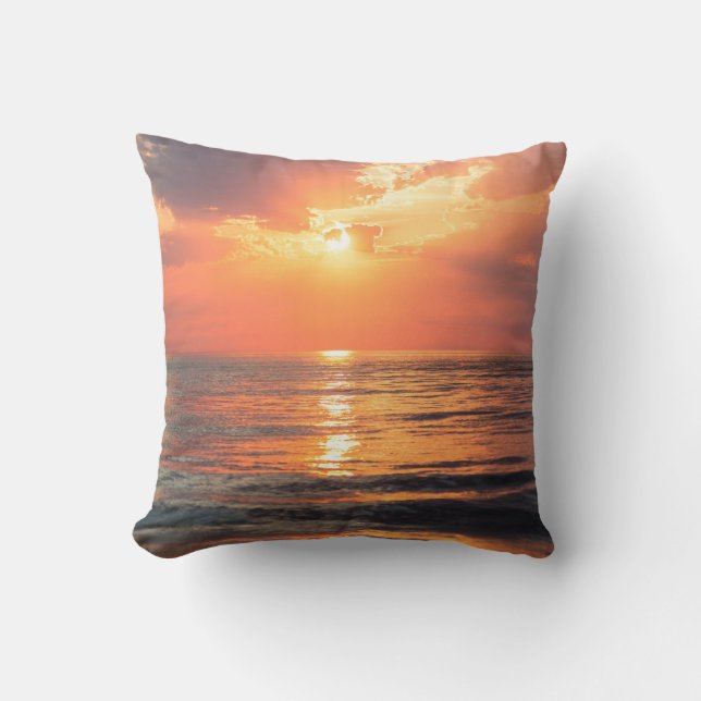 sunset over water throw pillow (Front)
