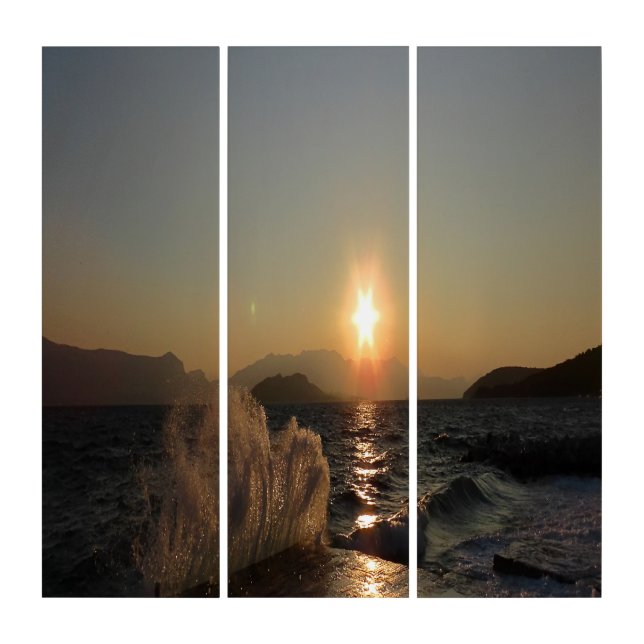 Sunset Over Waves in Croatia Coastline Triptych (Front)