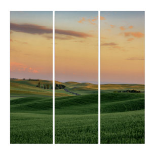 Sunset over Wheat Fields Washington State Triptych