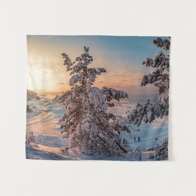 Sunset over winter snowy sea coast tapestry (Front (Horizontal))