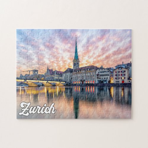 Sunset Over Zurich Switzerland Jigsaw Puzzle