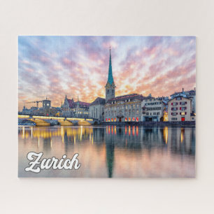 Sunset Over Zurich, Switzerland Jigsaw Puzzle