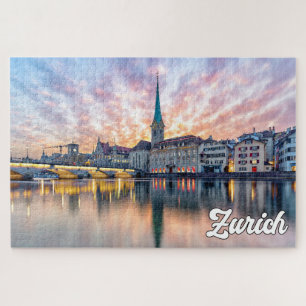 Sunset Over Zurich, Switzerland Jigsaw Puzzle