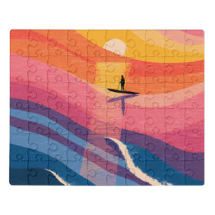 Sunset Paddleboarder Abstract Acrylic Puzzle