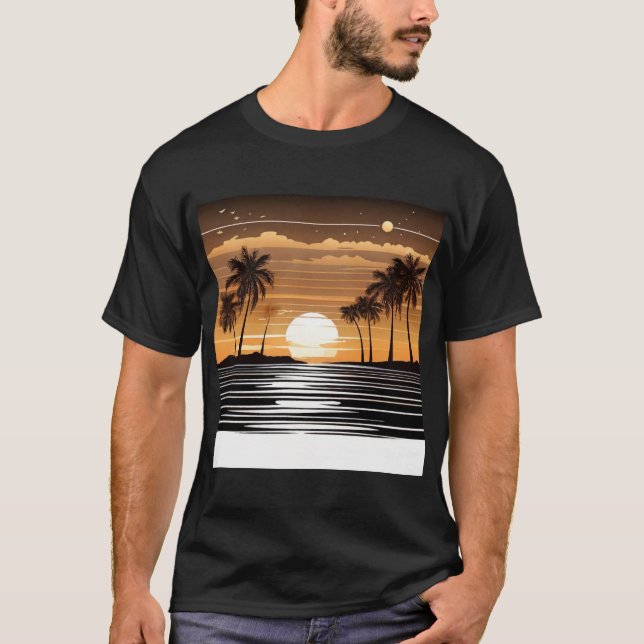 Sunset Palm Beach Tee - Tropical Twilight Design (Front)