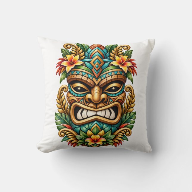 Sunset Palm Tiki Throw Pillow (Front)
