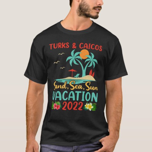 Sunset Palm Tree Beach Vacation 2022 Turks  Caico T_Shirt