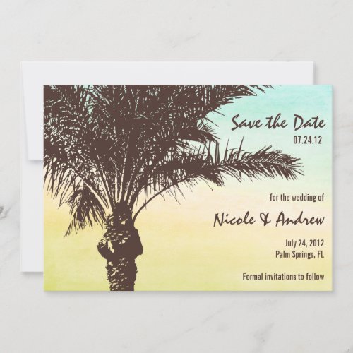 Sunset Palm Tree Save the Date Announcement